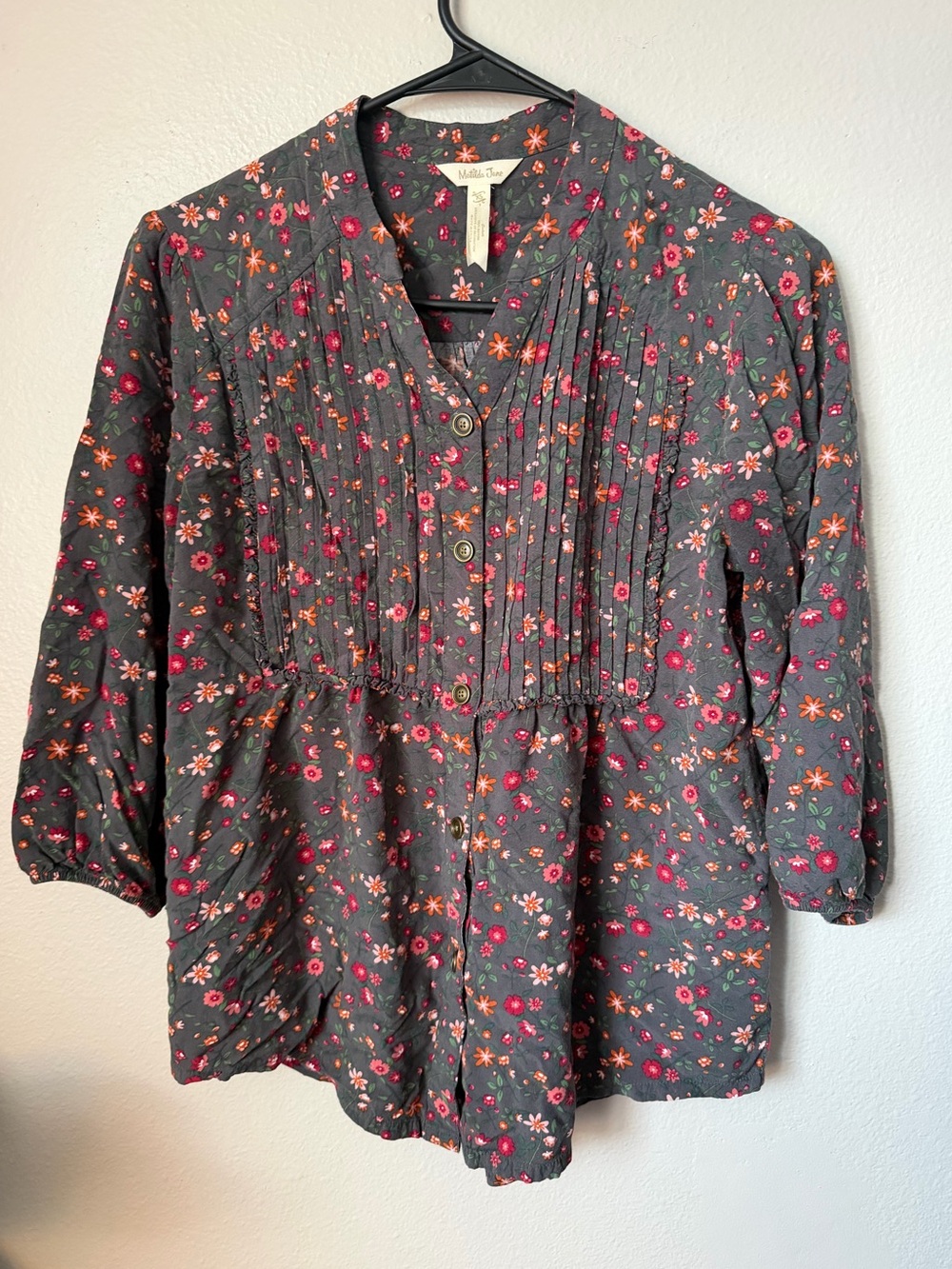 Matilda Jane Women's Afternoon Stroll Floral Pintuck Button-Front Top XS Peasant - Picture 3 of 5